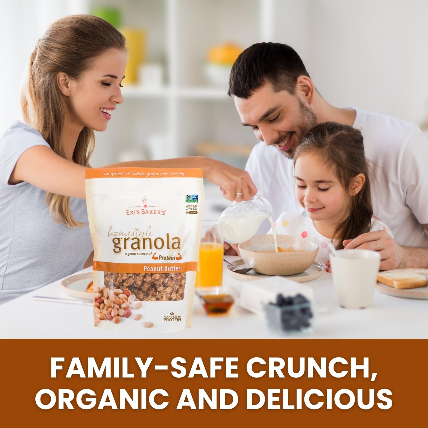 Erin Baker’s Homestyle Peanut Butter Granola with Ancient Grains - Made from Natural Ingredients, Crunchy Texture, Versatile Snack or Cereal - Vegan