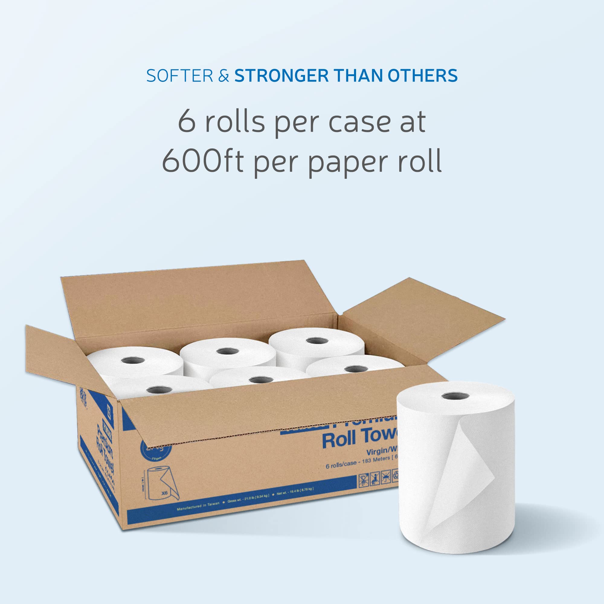 EZbrnd Premium Soft 2ply+ Hardwound Hand Towel Roll, FSC certified, 600 ft x 6 rolls, Universal 8" x 1.5" core, P2H600
