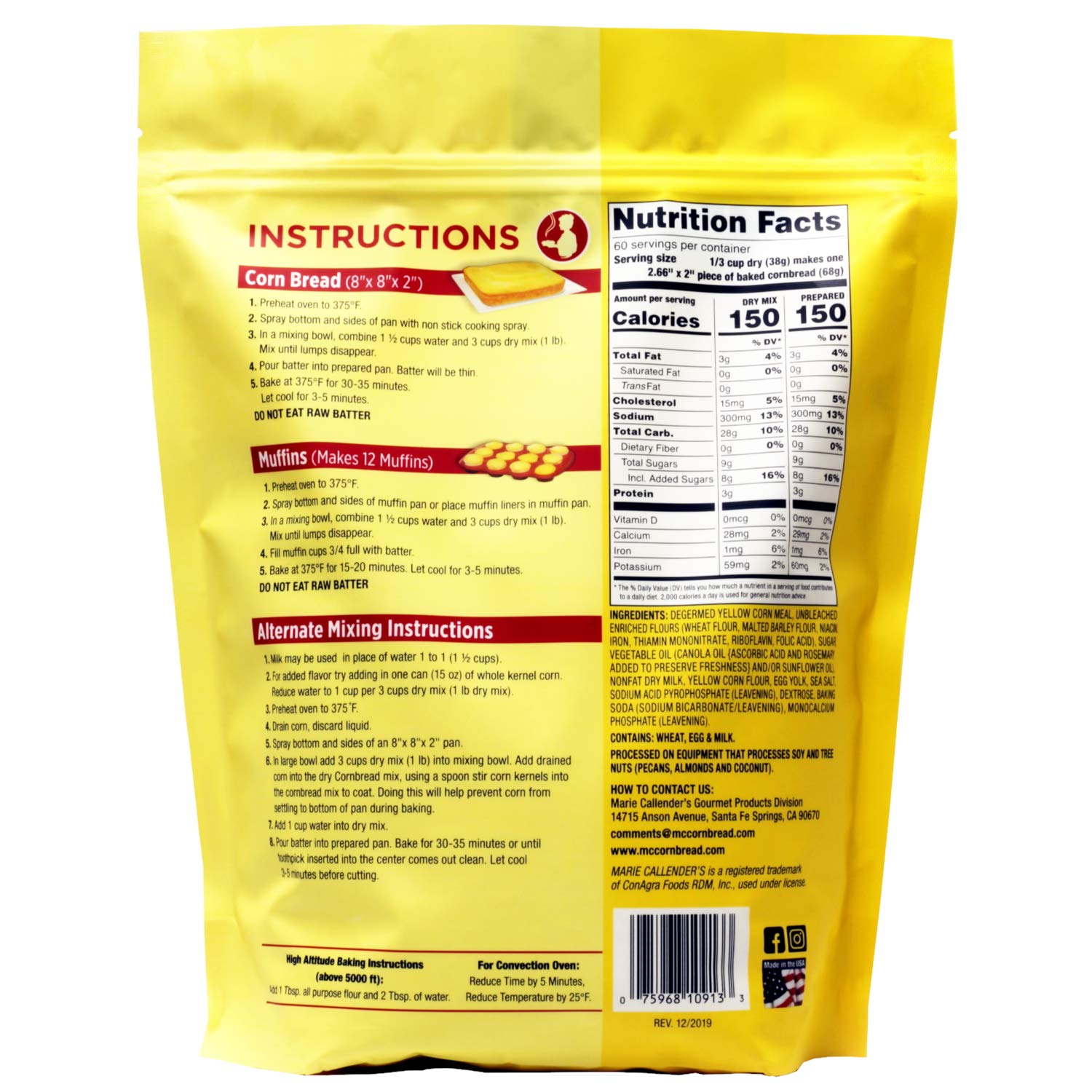 Marie Callender's Original Cornbread Mix - 5 lbs. bag