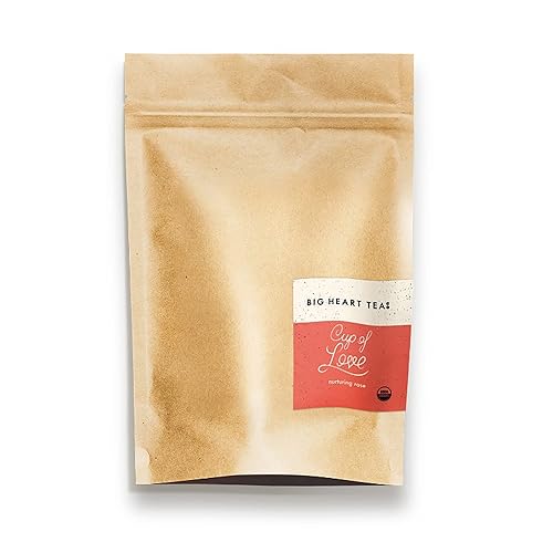 Big Heart Tea Co. Tea Bags - Cup of Love Red Rose - Certified Organic, Floral Ayurvedic Herbal Decaf Tea in Zero Plastic Sachets with Small Batch