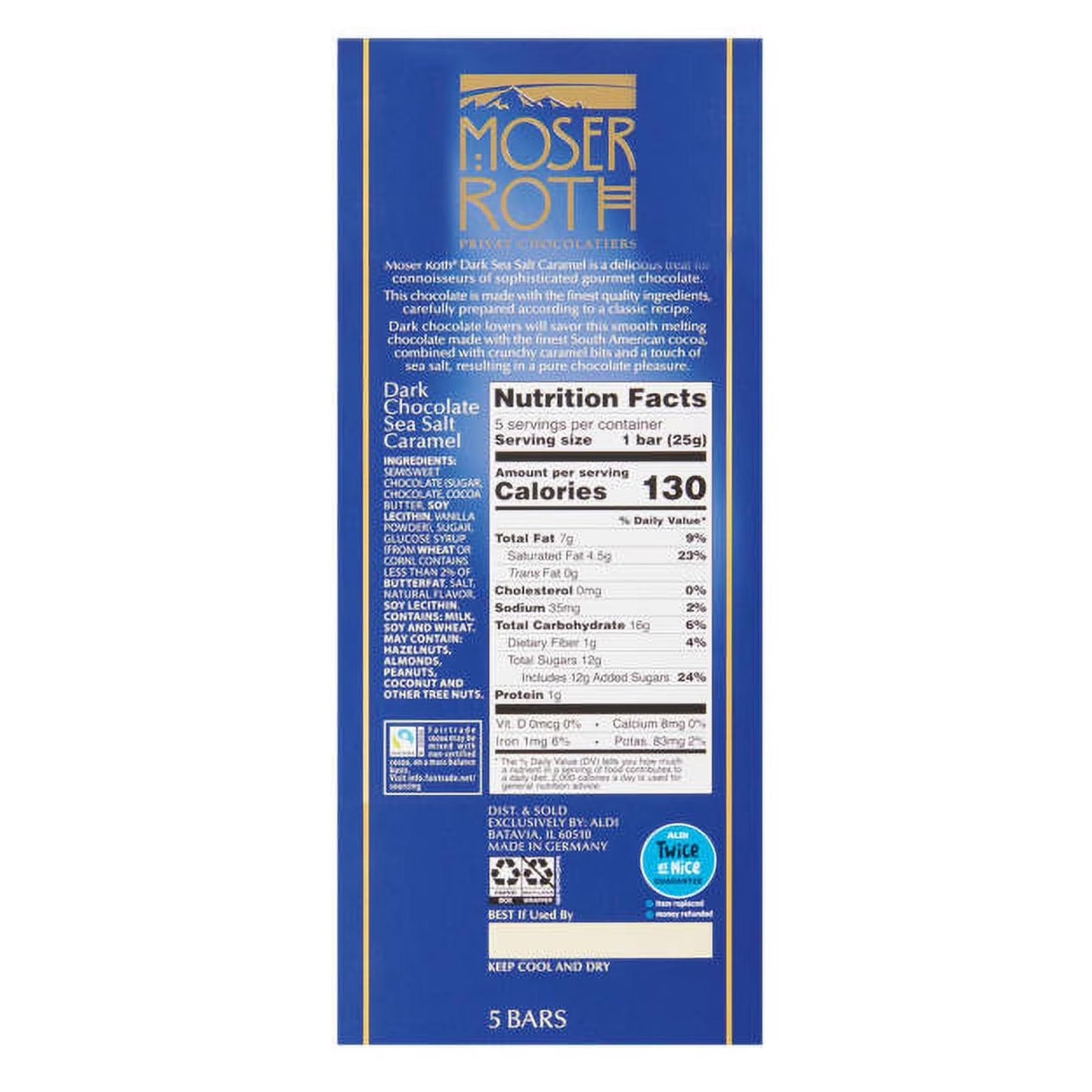 MOSER ROTH German Dark/Sea Salt/Caramel Chocolate Bars (6 Pack)