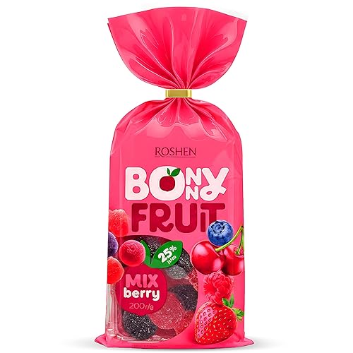 Roshen Bonny Fruit Berry Mix Gummy Candy, Made with 25% Fruit Juice, 200grams (Pack of 1)