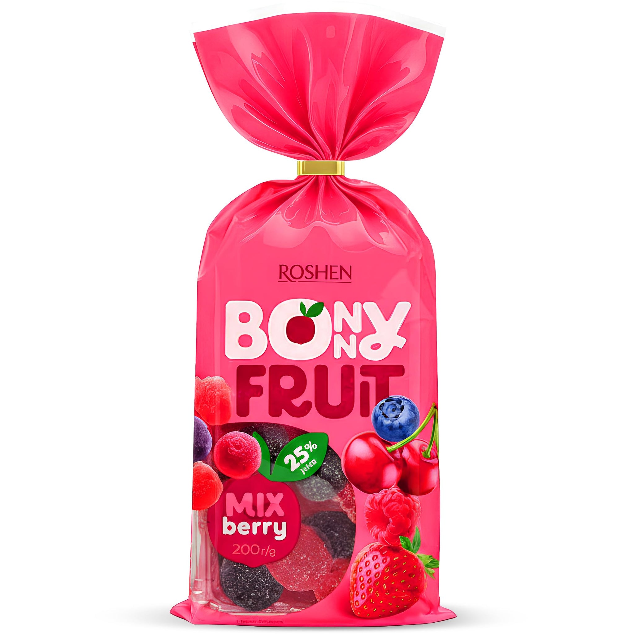 Roshen Bonny Fruit Berry Mix Gummy Candy, Made with 25% Fruit Juice, 200grams (Pack of 1)