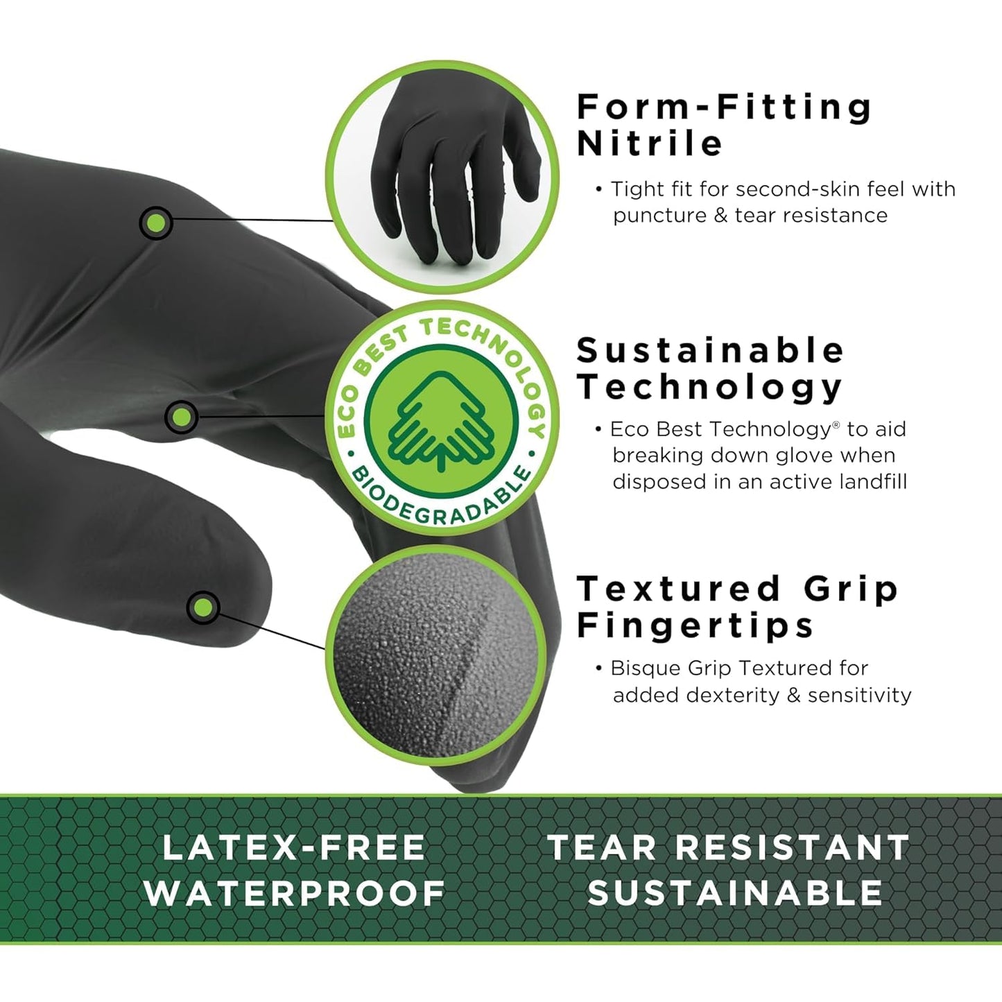 SHOWA 9700PF Sustainable EBT Latex-Free, Powder-Free, Nitrile Disposable Single Use Safety Gloves, 6 Mil, 11" Length, X-Large (1 Box)