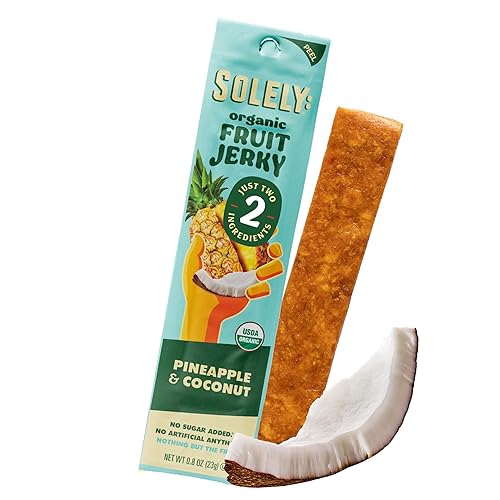 SOLELY - Organic Pineapple Coconut Fruit Jerky - 1 Individually Wrapped Strip - Fruit Leather Made from Dried Fruit - Healthy Snacks for Adults & Kids