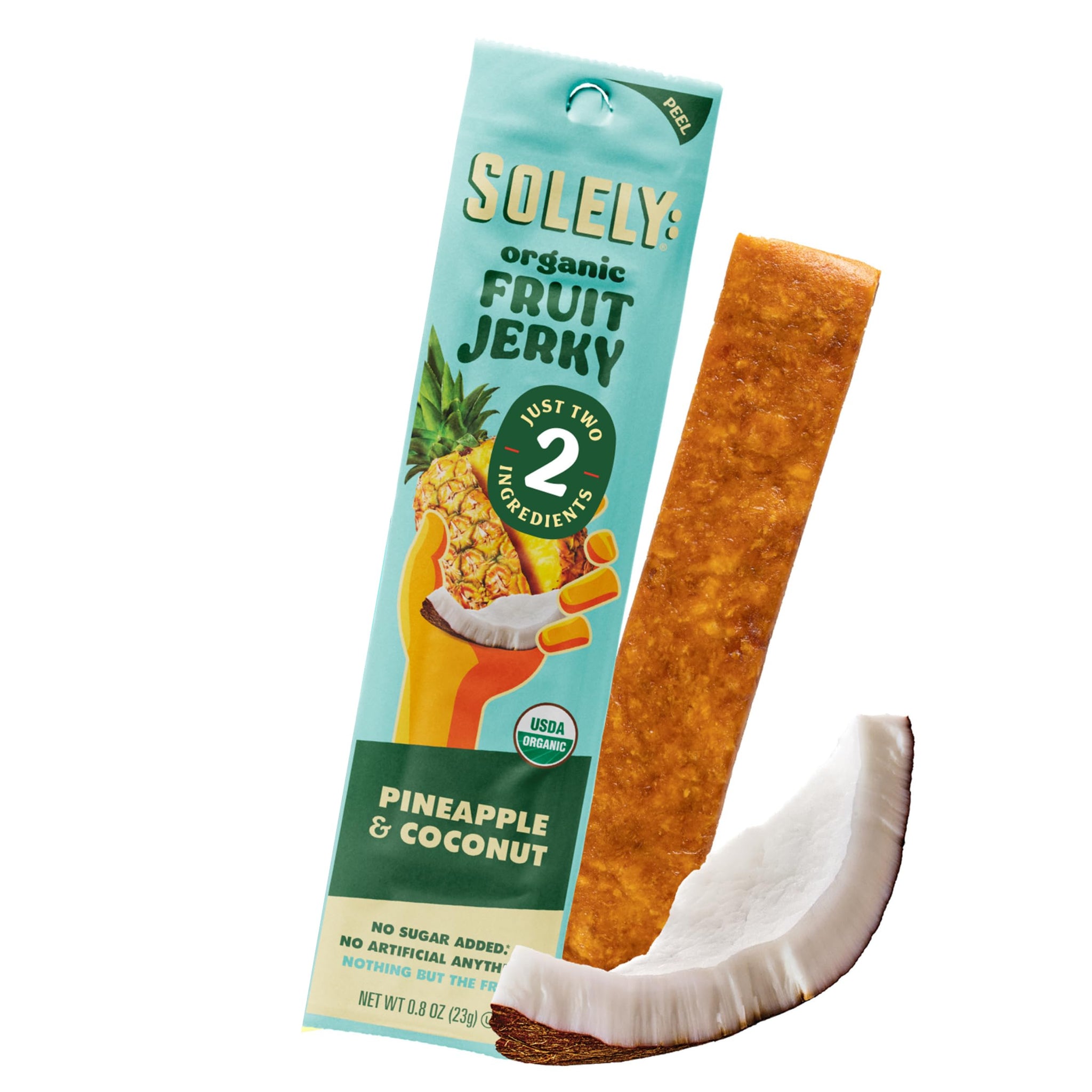 SOLELY - Organic Pineapple Coconut Fruit Jerky - 1 Individually Wrapped Strip - Fruit Leather Made from Dried Fruit - Healthy Snacks for Adults & Kids