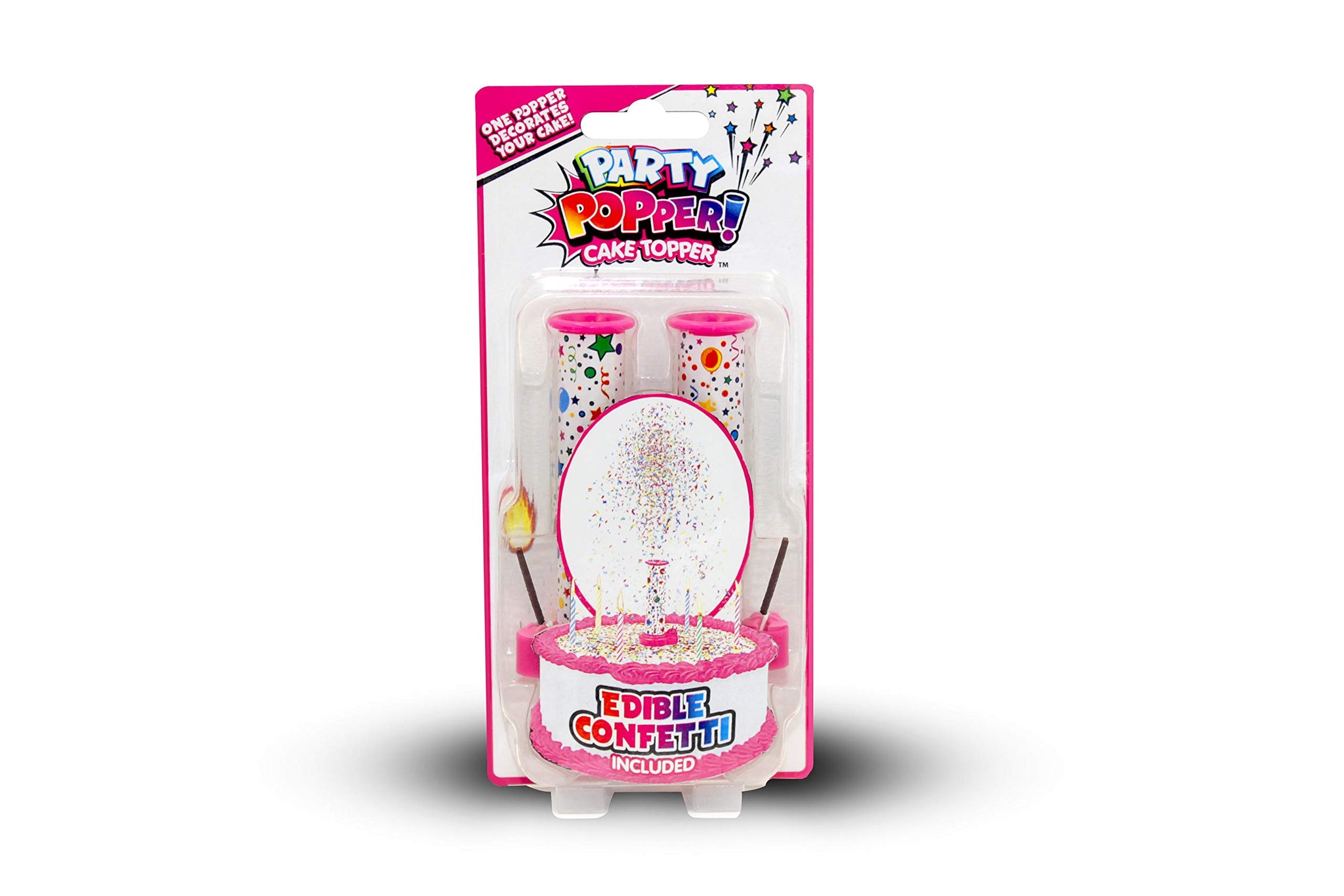 BEST PARTY EVER! Confetti Candle Cake Topper, Shower Cakes in Edible Sprinkles, Fun Way to Celebrate Birthdays, Parties and More, 2-Pack, Pink