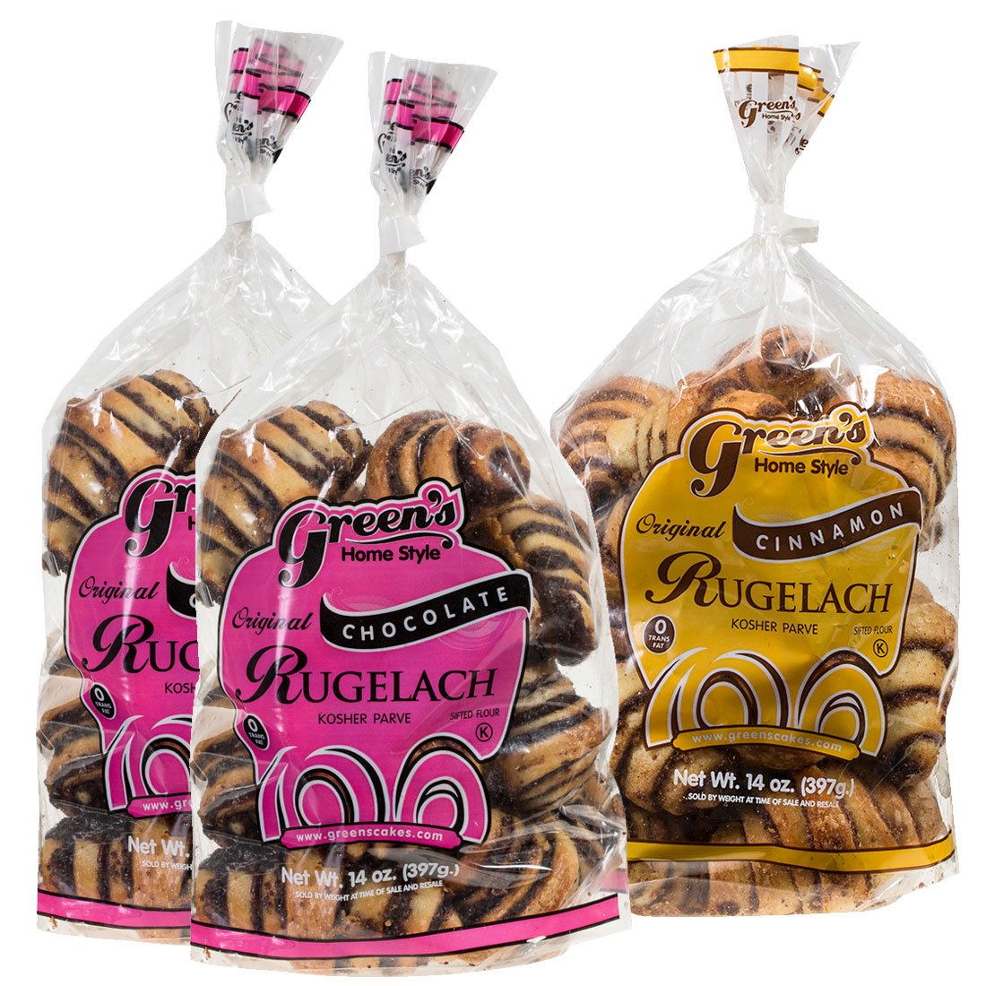 Green's Bakery (2) Chocolate and (1) Cinnamon Rugelach Croissant, 3 Pack 14 oz. Fresh Bakery Food, Breakfast Pastery, Dairy and Nut Free, OK Certified