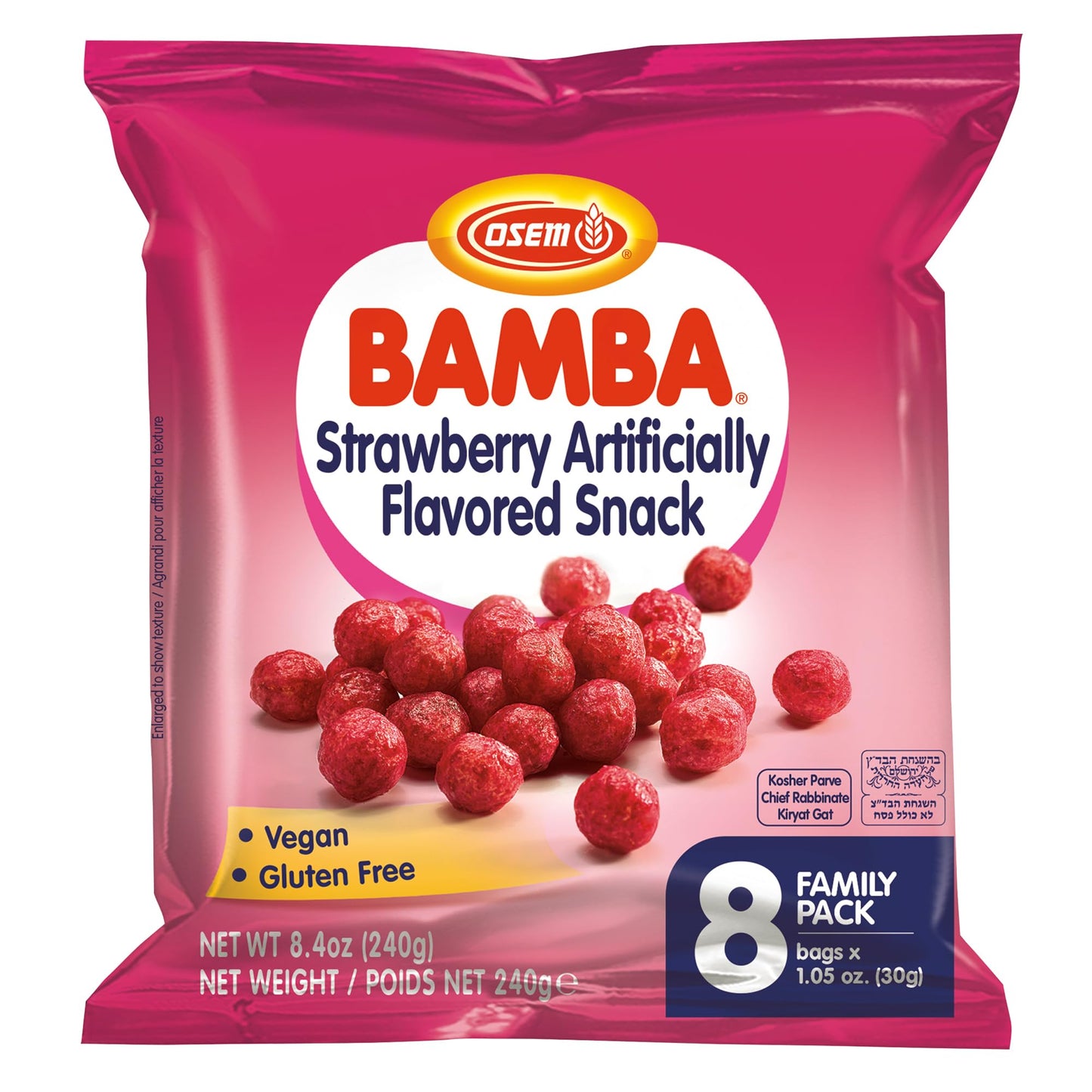 Osem Bamba Strawberry Flavored Snack - All Natural Sweet Red Strawberry Bamba Corn Puffs, for Adults and Kids, Convenient Family Pack - 1.05oz Bag