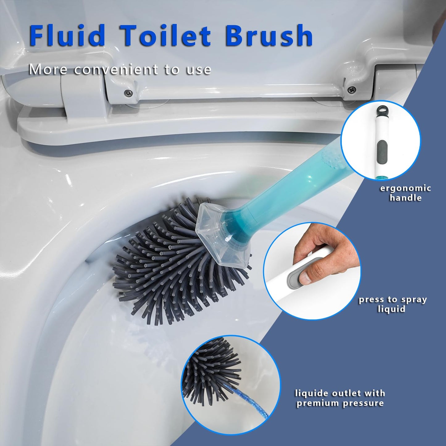 REDANT Toilet Brush and Holder Set, Silicone Toilet Bowl Brush/Cleaner Scrubber, Reusable Bathroom Cleaning Supplies with Cleaners Dispenser