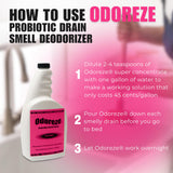 ODOREZE Natural Probiotic Drain Smell Deodorizer: 32 oz. Concentrate Makes 128 Gallons to Clean Drain Odor