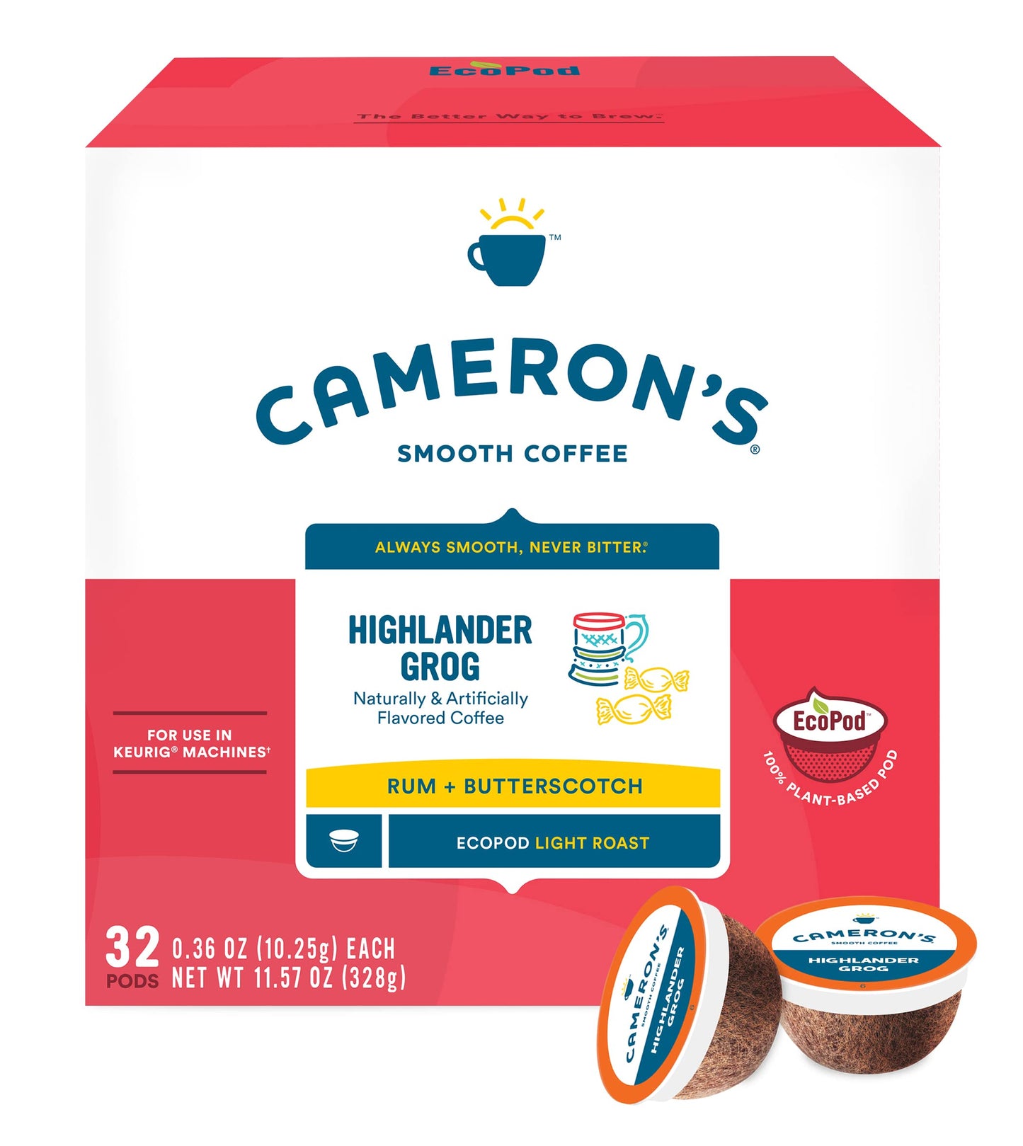 Cameron's Coffee Single Serve Pods, Flavored, Highlander Grog, 32 Count