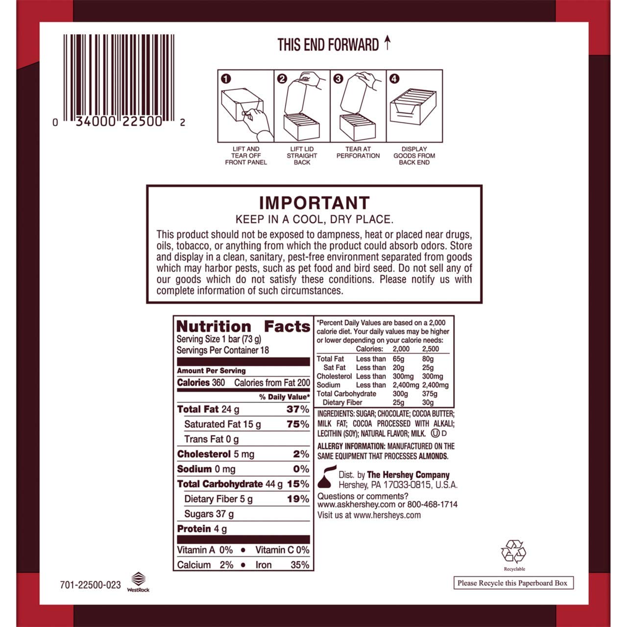 HERSHEY'S Special Dark Chocolate Candy Bars, King Size (Pack of 18)