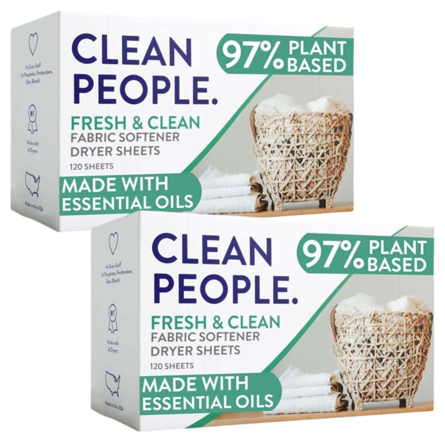 The Clean People Fabric Softener Sheets - Dryer Sheets - Softens & Removes Static Cling - Vegan Laundry Softener With Essential Oils - Fresh Scent