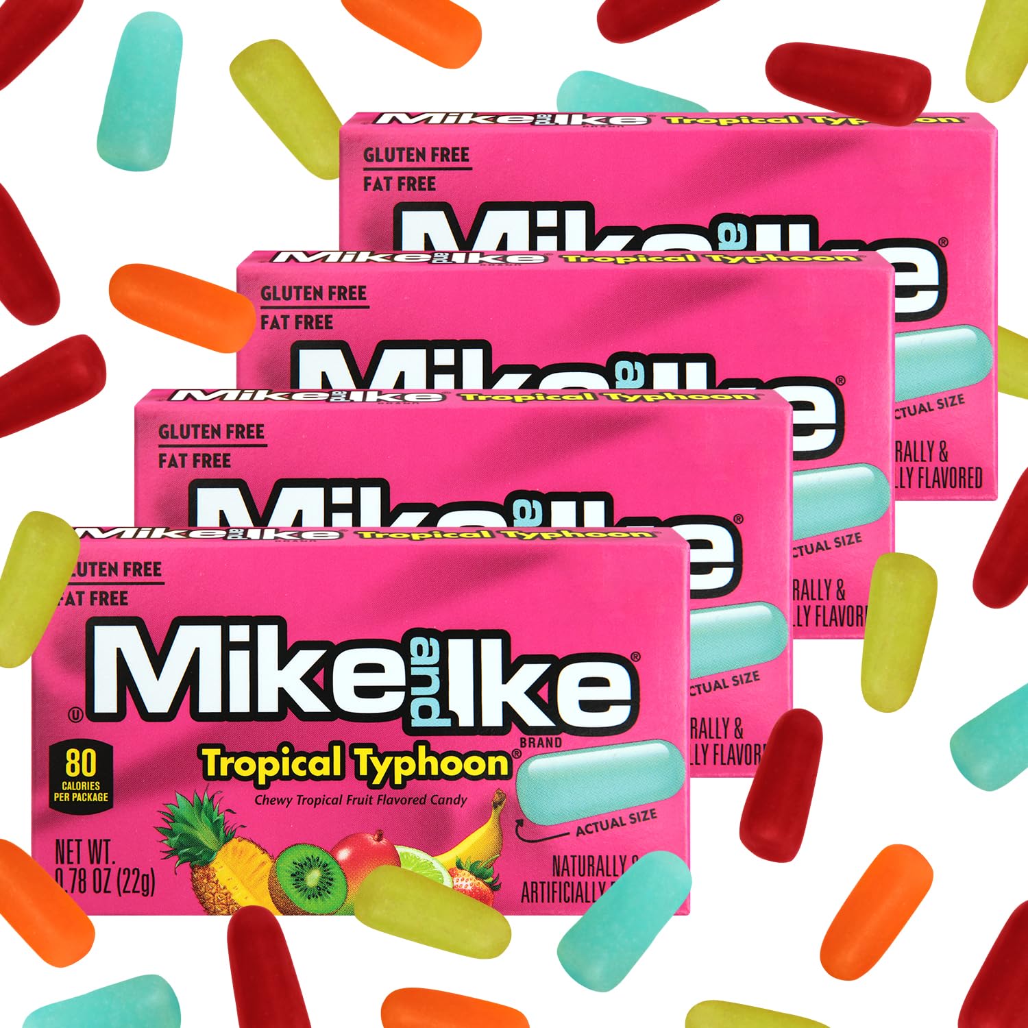 Mike and Ike Tropical Typhoon Candy, 4 Pack of Candy Boxes 0.78OZ Each, Ideal Mike and Ike Candy for Your Favorite Films, Perfect Candy for Sharing