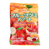 Kasugai Frutia Fruit Gummy Candy Assortment Fruity and Soft (4 Pack) Lychee, Mango, Strawberry and Grape, Strawberry, Muscat with 2 Gosutoys Stickers