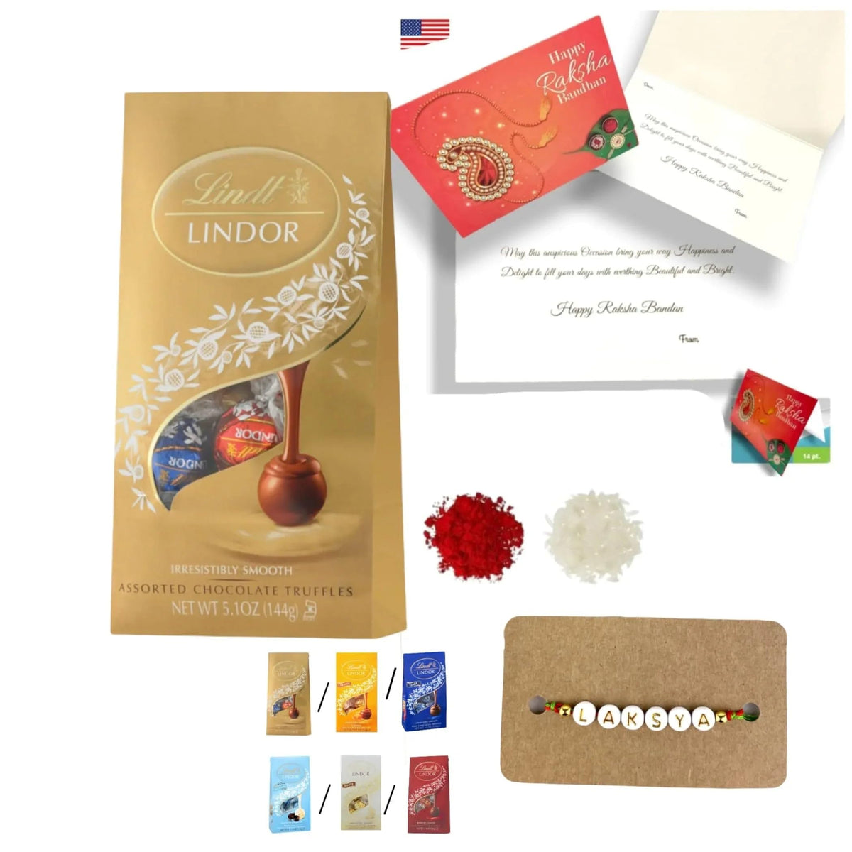 LoveNspire Personalized Name Bead Rakhi for Brother - Custom Bracelet Jewelry Gift with Greeting Card, Roli Chawal & Chocolates, Raksha Bandhan Gift