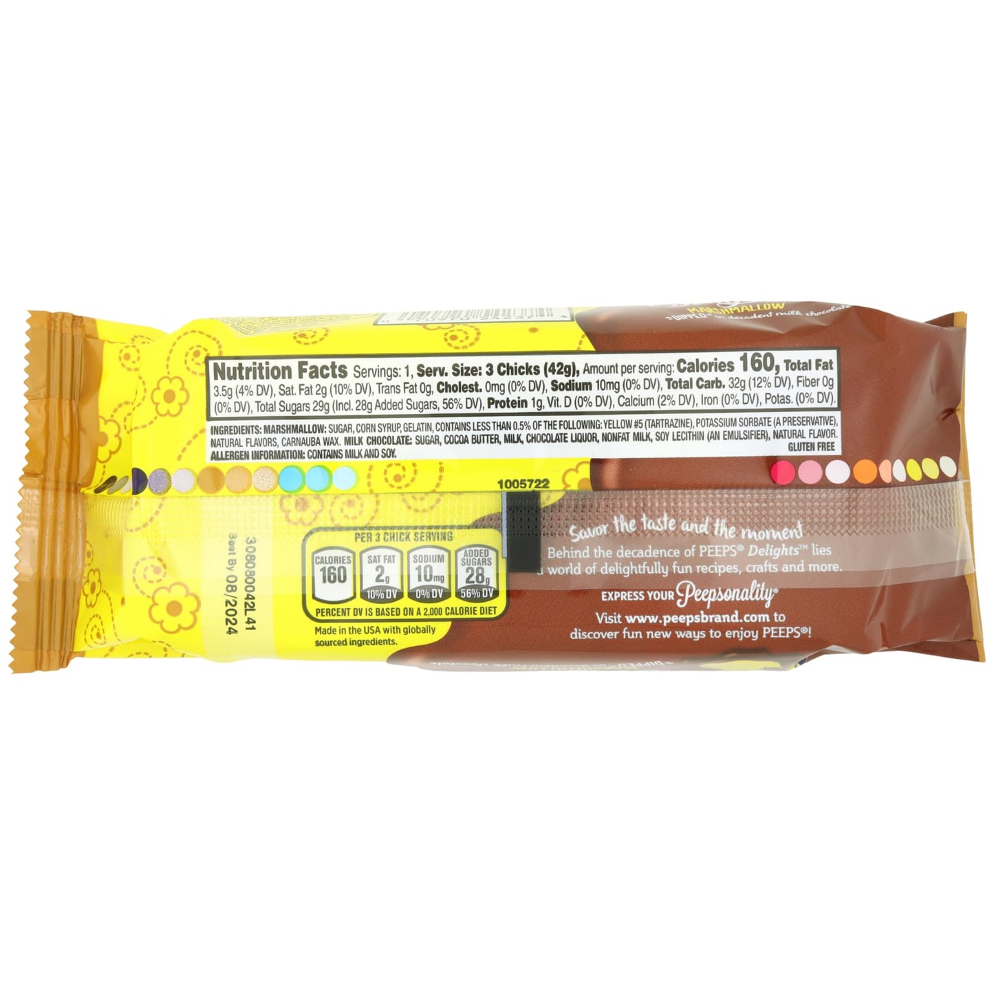 Original Peeps Delights, Milk Chocolate Dipped Marshmallow Chicks, Easter Basket Stuffer Candy, 1.5 Ounces (Pack of 2)