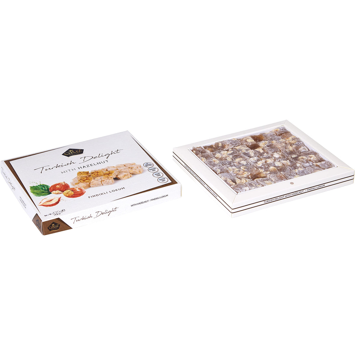 Cerez Pazari Turkish Delight Hazelnut Candy Gourmet Premium Vegan Sweets Medium Gift Box 14.8oz | Sweet Luxury Traditional Confectionery Soft Candy