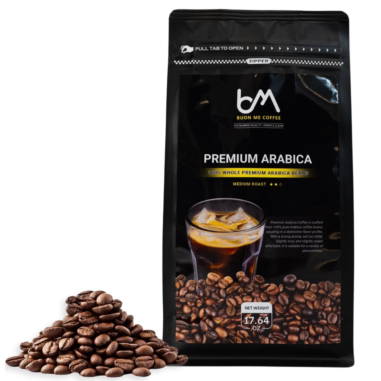 Buon Me Coffee Premium Arabica Whole Bean, 100% Original Arabica Coffee Beans Medium Roast, Vietnamese Coffee, Strong Flavor for Espresso 17.6oz Bag