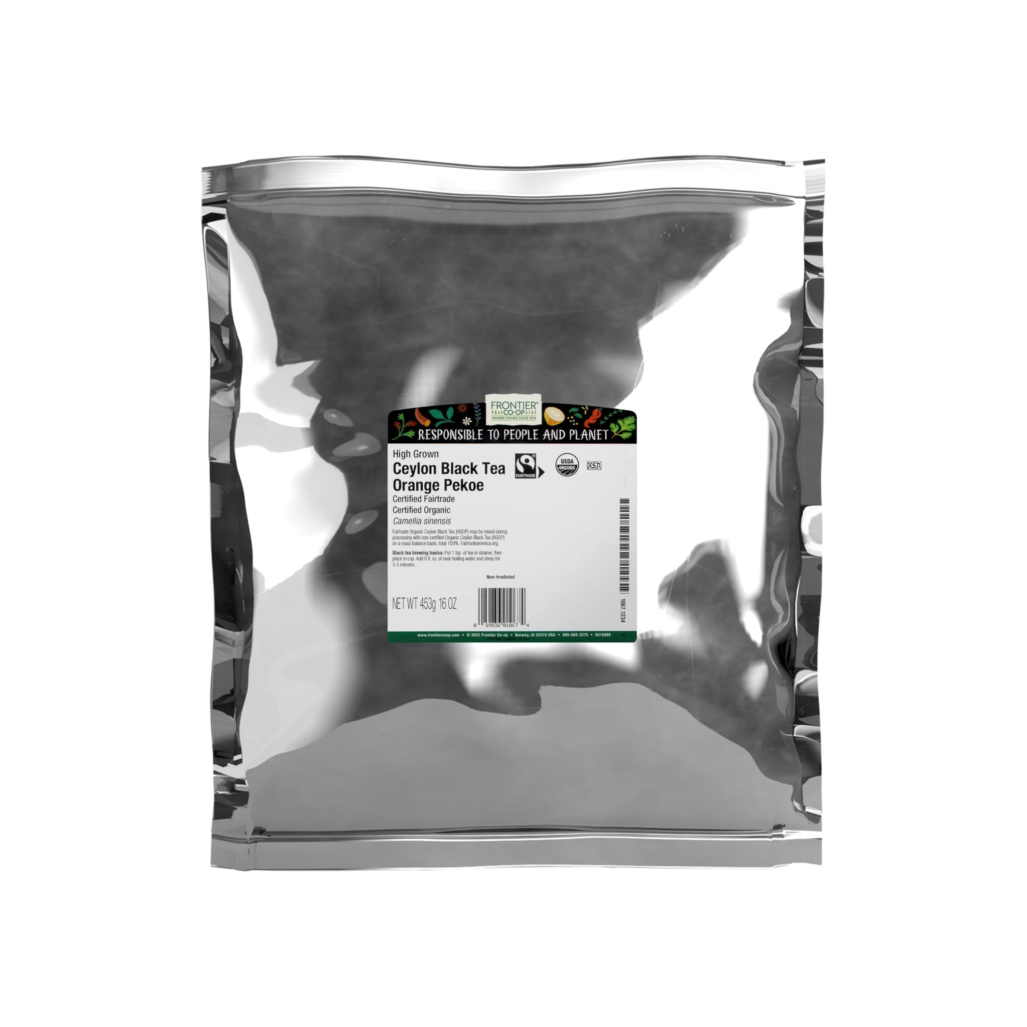 Frontier Co-op Organic Ceylon Black Tea, 1-Pound Bulk, High-Grown Orange Pekoe, Medium-Strong Tea Body, Kosher, Fair Trade