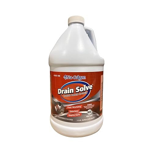 Nu-Calgon 4165-08 Drain Solve Alkaline Line Cleaner - 1 Gallon HVAC Condensate & Plumbing Clog Remover, Non-Fuming, Septic Safe, NSF Registered