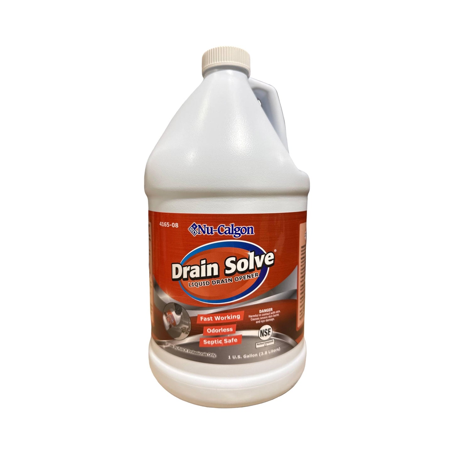 Nu-Calgon 4165-08 Drain Solve Alkaline Line Cleaner - 1 Gallon HVAC Condensate & Plumbing Clog Remover, Non-Fuming, Septic Safe, NSF Registered