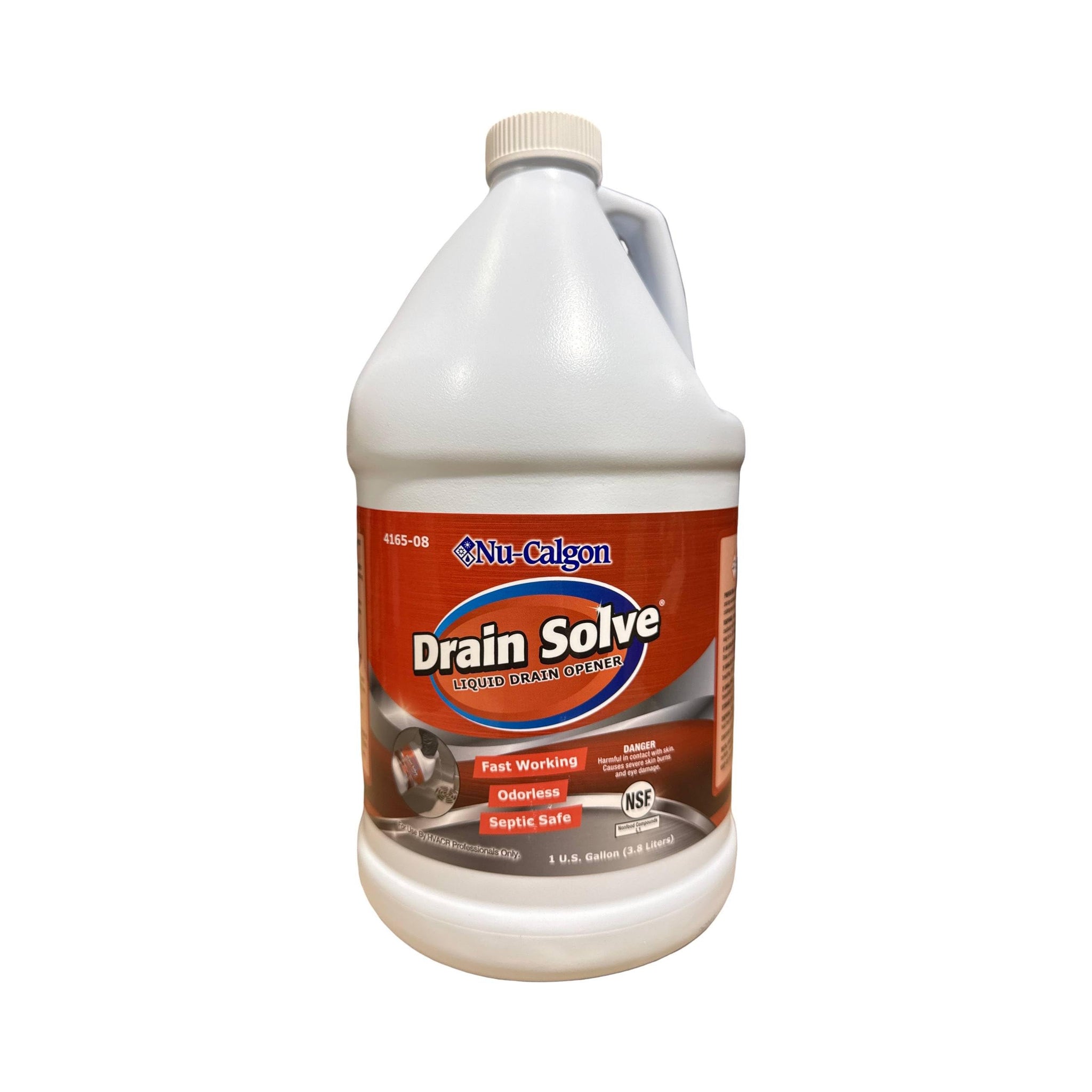 Nu-Calgon 4165-08 Drain Solve Alkaline Line Cleaner - 1 Gallon HVAC Condensate & Plumbing Clog Remover, Non-Fuming, Septic Safe, NSF Registered
