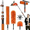 25FT Reach High Ceiling Duster Kits with 5-20FT Adjustable Pole - Includes Extra Long Duster, High Ceiling Duster, Rotatable Window Squeegee & Cobweb
