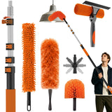 16FT Reach High Ceiling Duster Kits with 3-12FT Adjustable Pole - Includes Extra Long Duster, High Ceiling Duster, Rotatable Window Squeegee & Cobweb