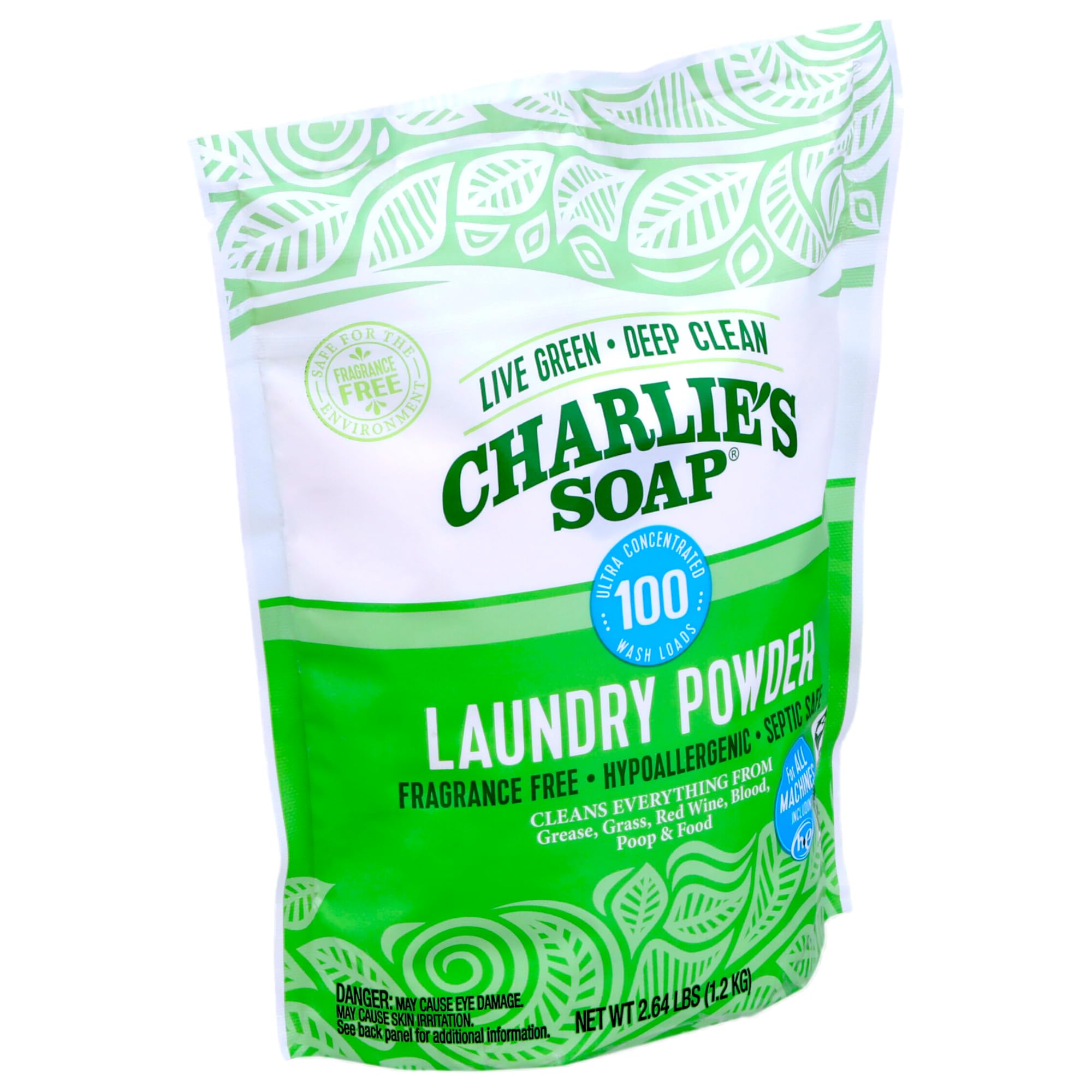 Charlie’s Soap Laundry Powder (100 Loads, 2 Pack) Hypoallergenic Deep Cleaning Washing Powder Detergent - Eco-Friendly, Safe, and Effective
