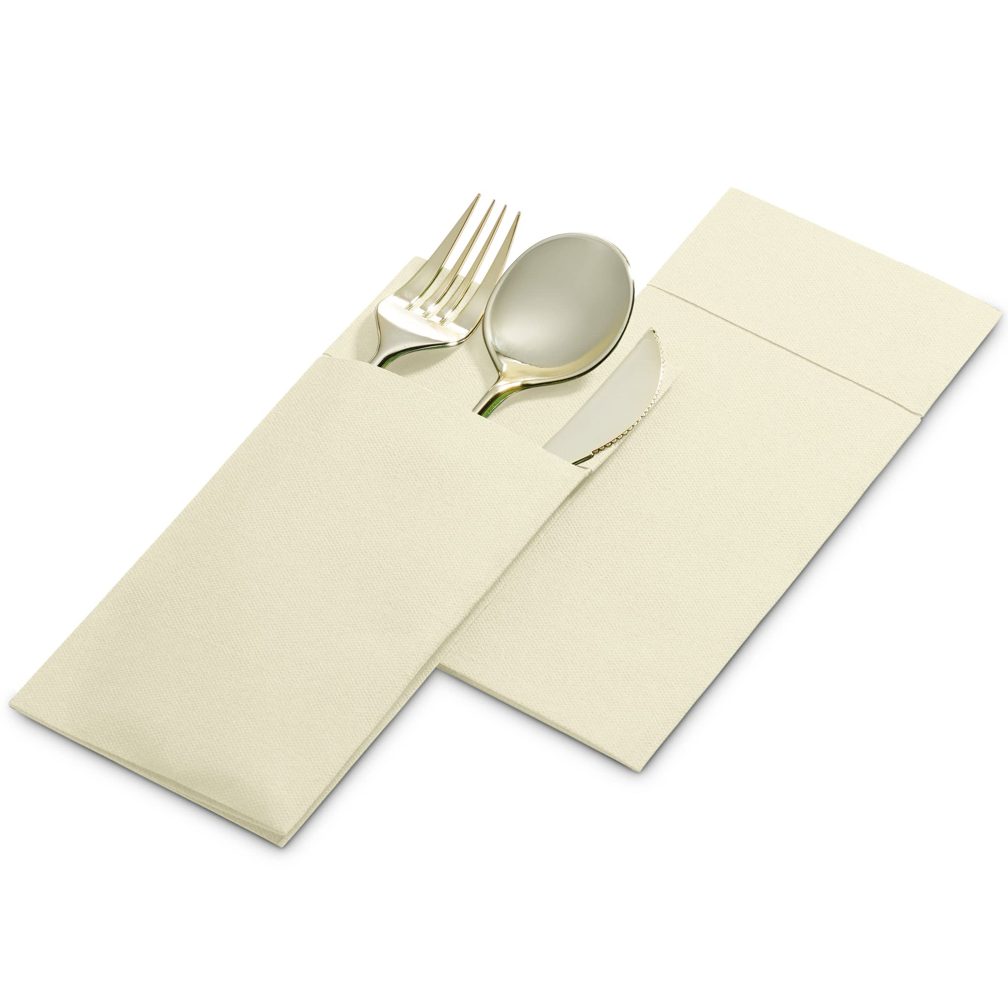 50-Pack Disposable Linen-Feel Dinner Napkins with Built-in Flatware Pocket, CREAM Prefolded Cloth Like Paper Napkins For Dinner, Wedding Or Party