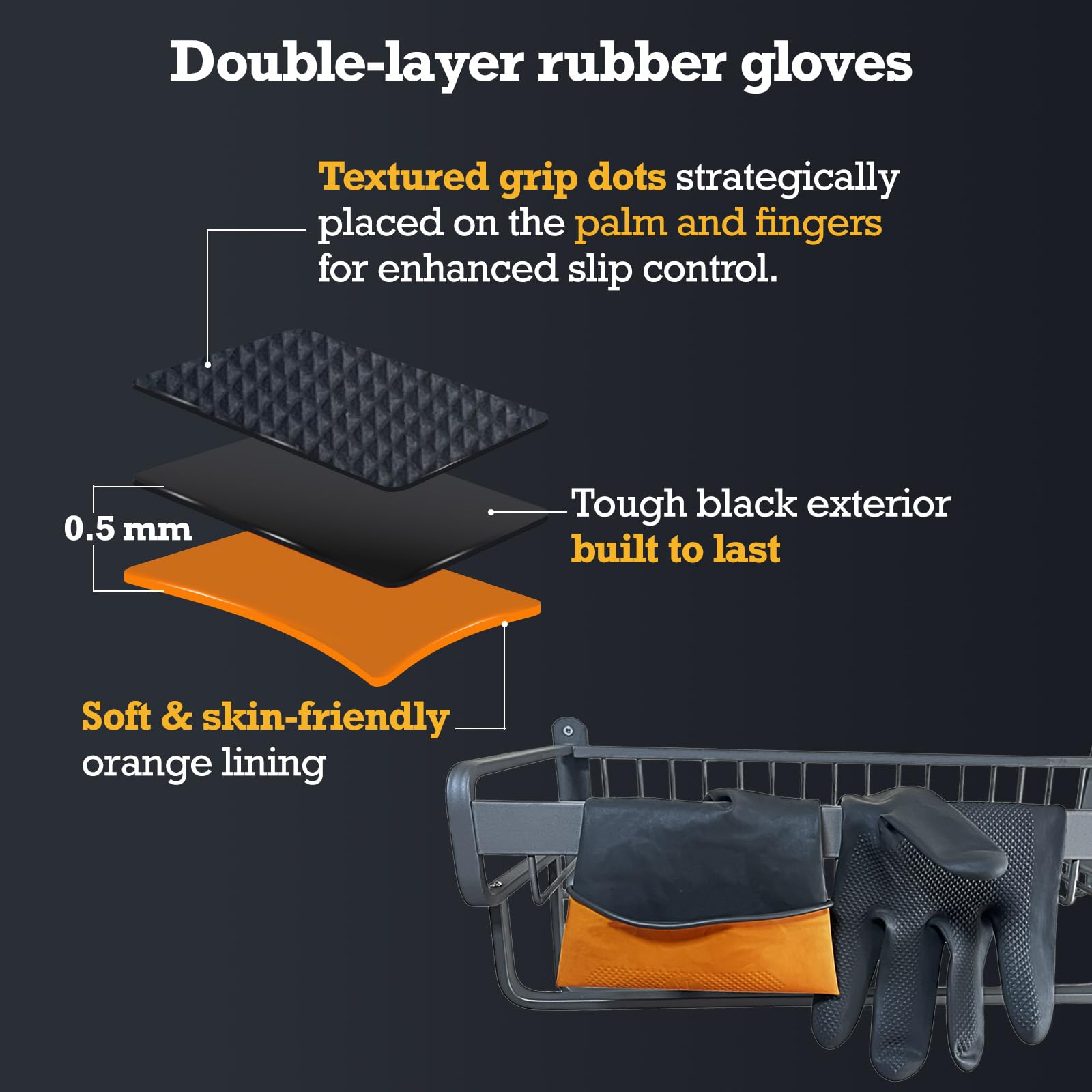 Exprosiflux Heavy-Duty Thick Rubber Cleaning Gloves - 3 Pairs of Extra-Large Black Reusable Waterproof Non-Slip Gloves for Dishwashing and Kitchen