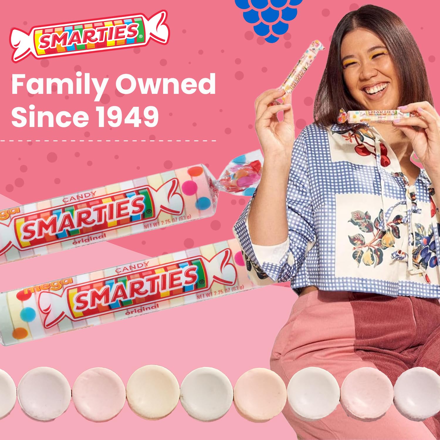 Smarties Candy Mega Rolls - Gluten & Vegan Free - Assorted Flavor Treat - Peanut Free Plant Derived Ingredients - Ideal Halloween Candy - Individually