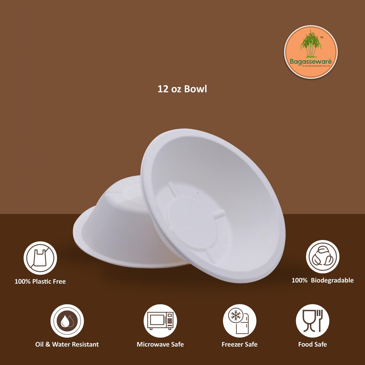 Compostable 12 oz Bowls - 150 Count | Heavy-Duty 3X Stronger Disposable Bowls | Biodegradable, Soak-Proof, Microwave & Freezer Safe | Eco-Friendly