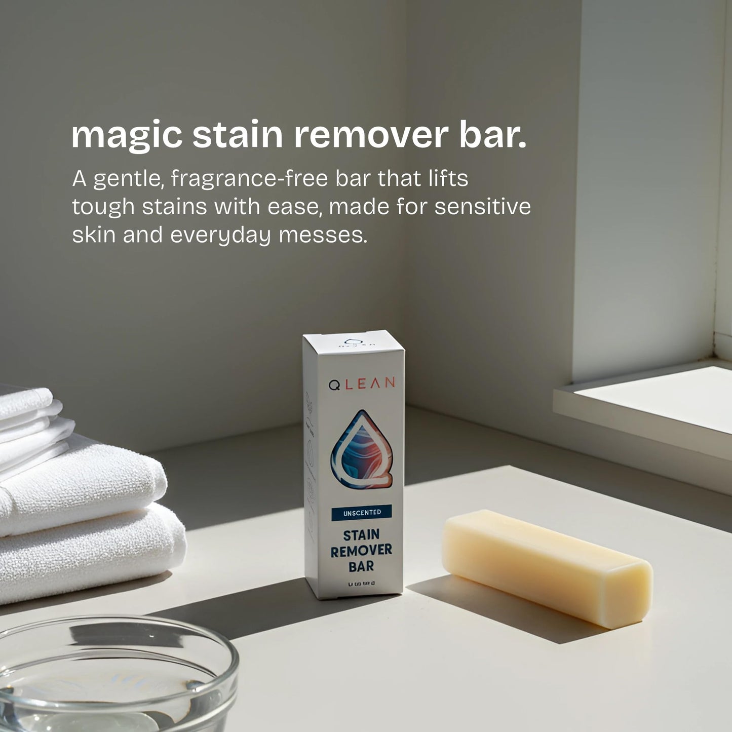 QLEAN Vegan Stain Remover Bar for Fabrics, Laundry Bar Soap for Clothes - Plant-Based, Travel-Friendly Stain Remover for Grease, Wine, Coffee, Grass