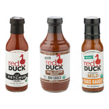 Red Duck Traditional 3-Sauce Sampler Set - Organic Original Ketchup, Smoked Applewood Molasses BBQ Sauce, and Approachably Mild Taco Sauce ("Quite