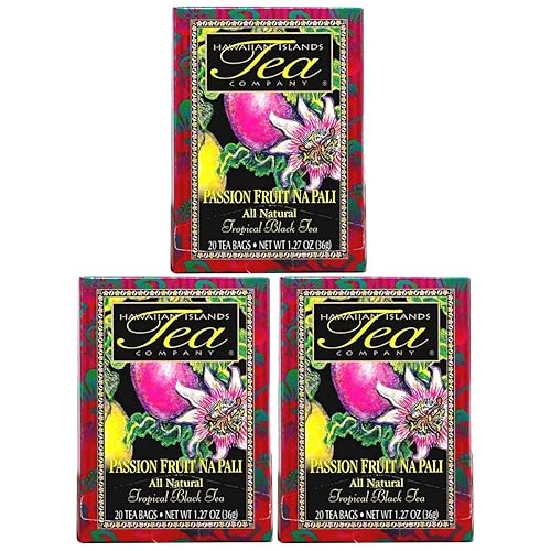 Hawaiian Islands Passion Fruit Na Pali Tropical Black Tea, All Natural - 20 Teabags Per box (60 Tea Bags (Pack of 3))