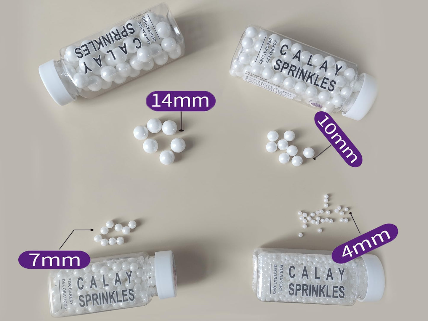 Edible White Pearl Sugar Sprinkles 3.53 oz, 14mm Candy Pearls Ideal for Baking, Cake and Cupcake Toppers, Cookie Decoration, Ice Cream Topping