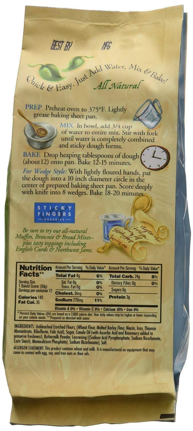 Pack of 6, 15 oz Sticky Fingers Bakeries Bulk Scone Mix: Just Add Water Scone Mixes (Original)