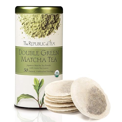 The Republic of Tea 100% Organic Double Green Matcha Tea Bags (40051) - Green Tea and Organic Stone-Ground Japanese Tencha Leaves - Matcha Tea Powder