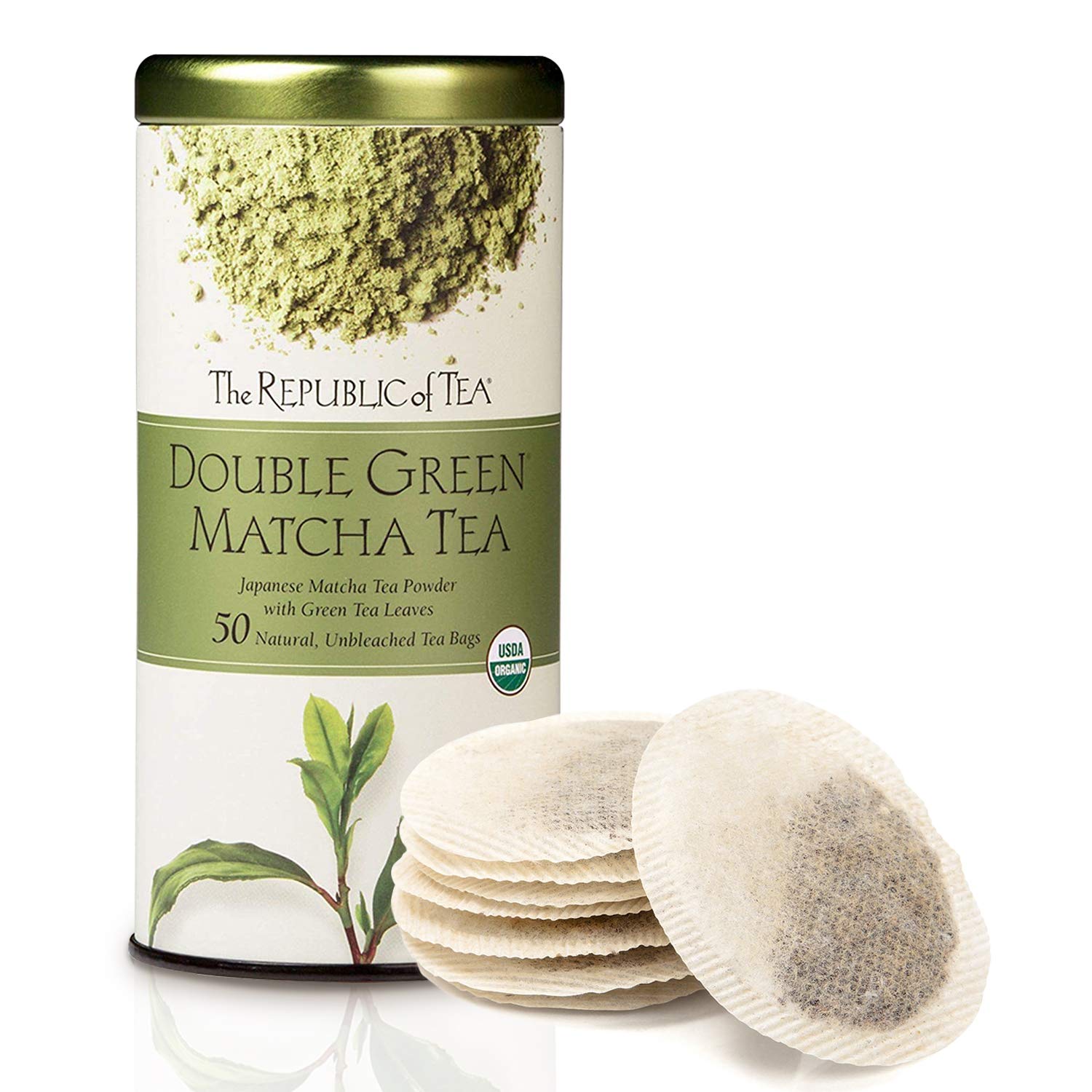 The Republic of Tea 100% Organic Double Green Matcha Tea Bags (40051) - Green Tea and Organic Stone-Ground Japanese Tencha Leaves - Matcha Tea Powder