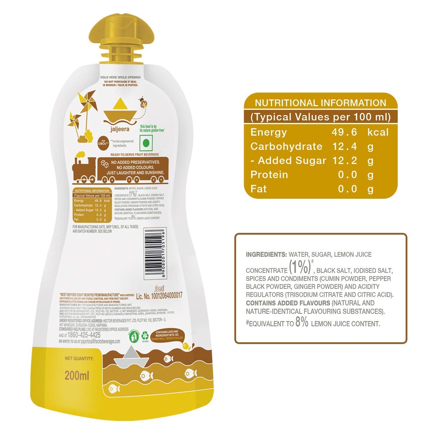 Paper Boat Jaljeera, Refreshing Summer Drink, No Added Preservatives and Colours (Pack of 6, 200ml each)