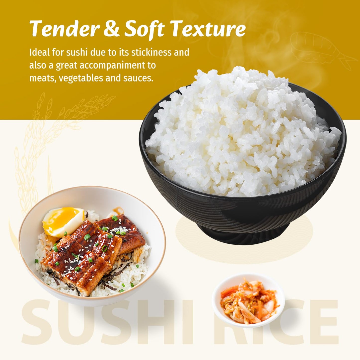Soeos Sushi Rice, Medium Grain Rice, Sticky Rice for Sushi Rolls and Japanese Food, 2 Pound (32 Ounce)