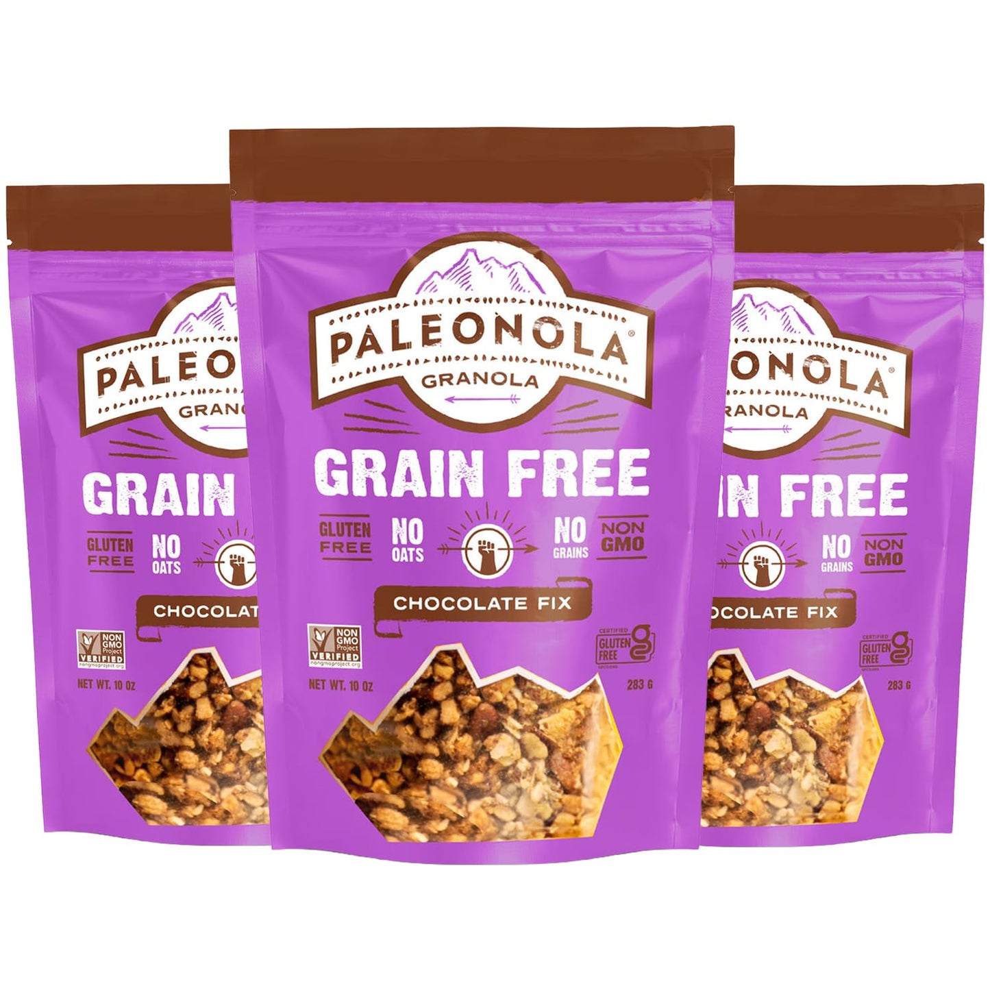 Paleonola Chocolate Fix Grain Free Granola, 10 Oz Resealable Bag (Pack of 3) - Grainless Paleo Granola Blended w/Dried Cranberries & Coconut, Organic
