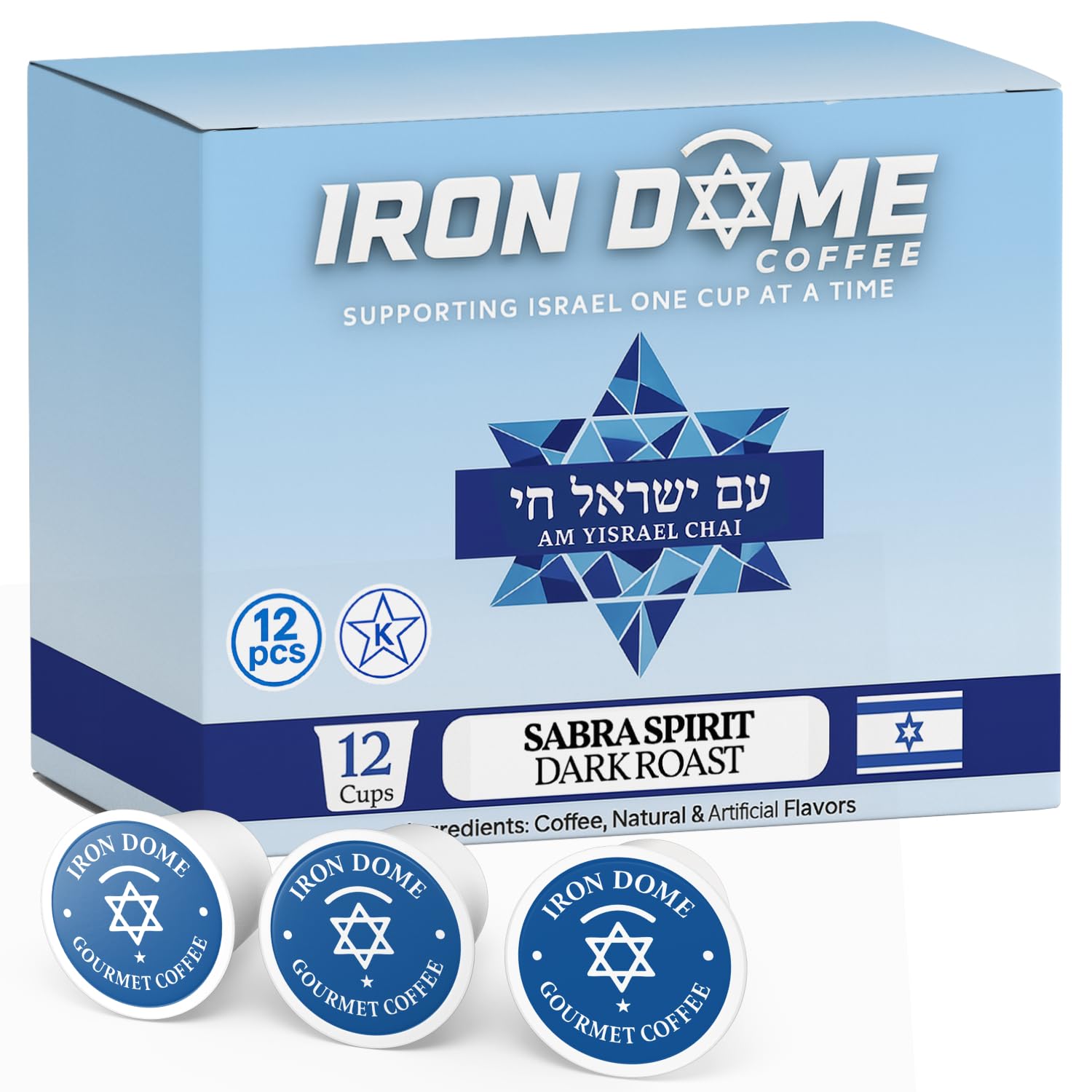 Iron Dome Coffee - Sabra Spirit Dark Roast Coffee Pods - Bold & Full-Bodied Flavor - Freshly Roasted Dark Roast K Cups Coffee - 12 Count