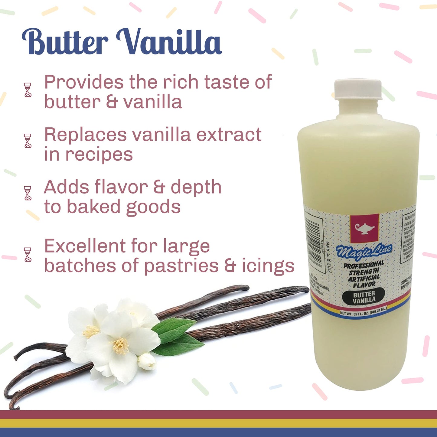 Magic Line Butter Vanilla Flavoring Oil for Baking - Replaces Vanilla Flavor Extracts (32 Ounces)