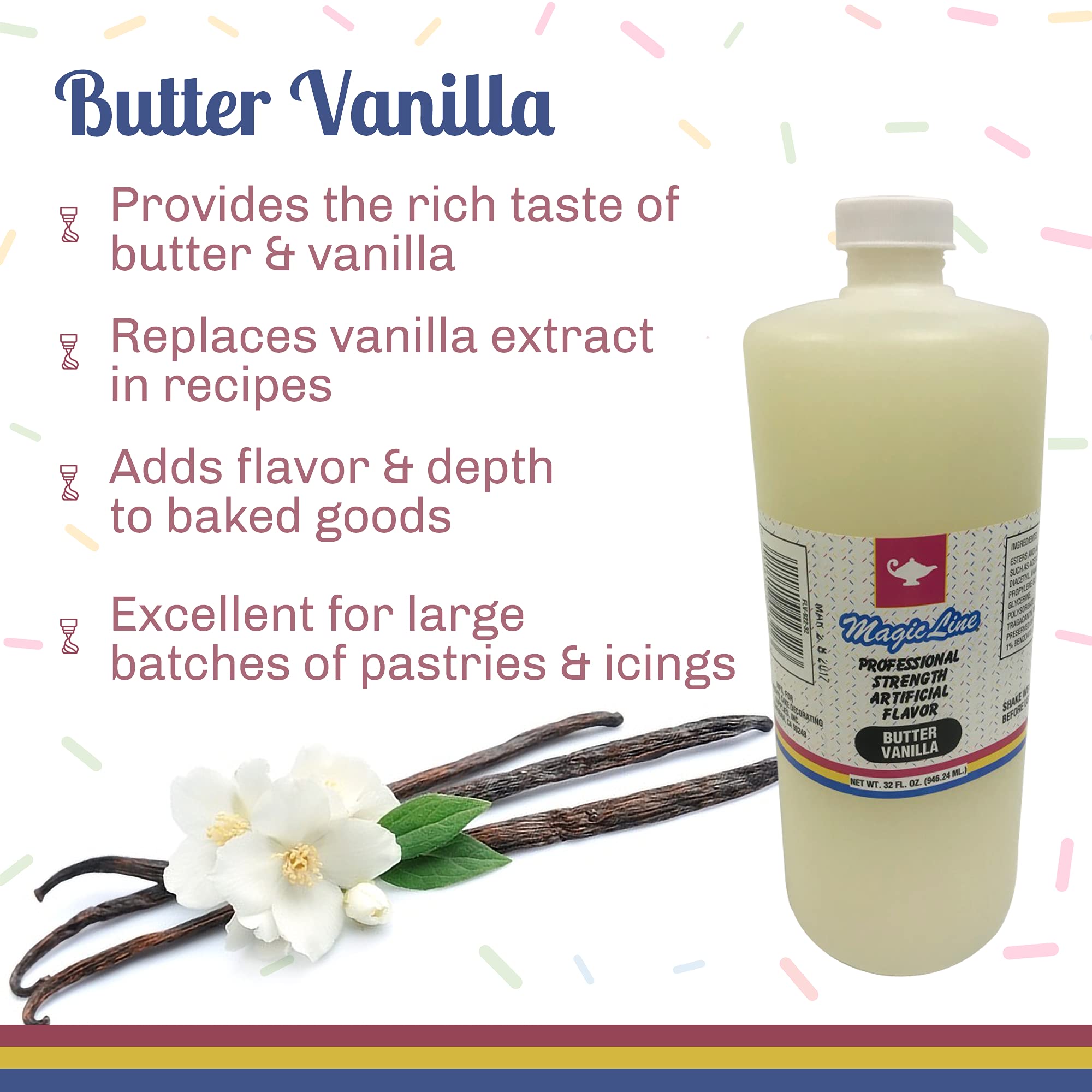 Magic Line Butter Vanilla Flavoring Oil for Baking - Replaces Vanilla Flavor Extracts (32 Ounces)