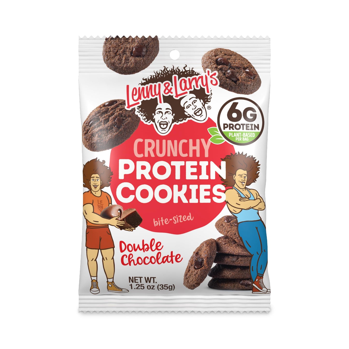 Lenny & Larry's The Complete Crunchy Cookie, Double Chocolate, 6g Plant Protein, Vegan, Non-GMO, 1.25 Ounce Pouch (Pack of 12)