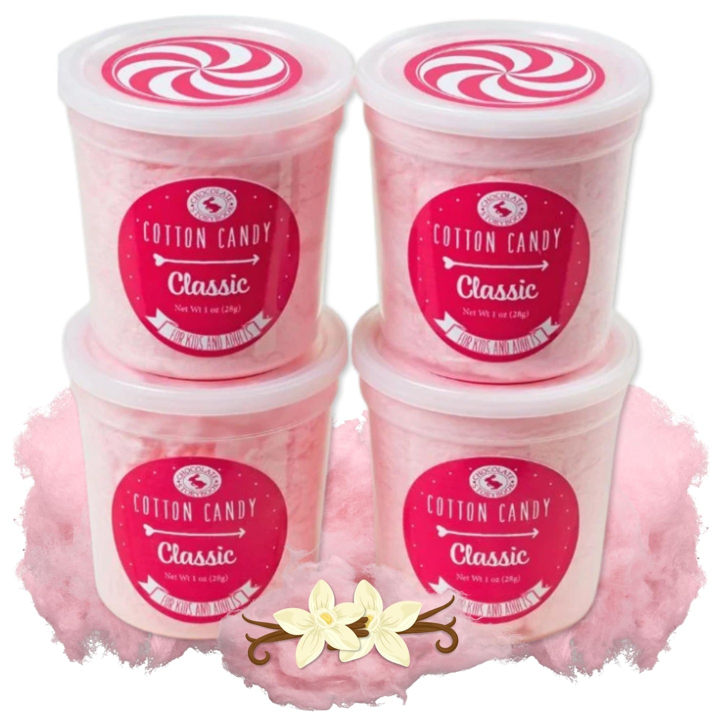 CHOCOLATE STORYBOOK Cotton Candy Party Pack - Unique Idea for Holidays, Birthdays, Gag Gifts, Favors (Classic Pink Vanilla, 1 oz each, 4-Pack)